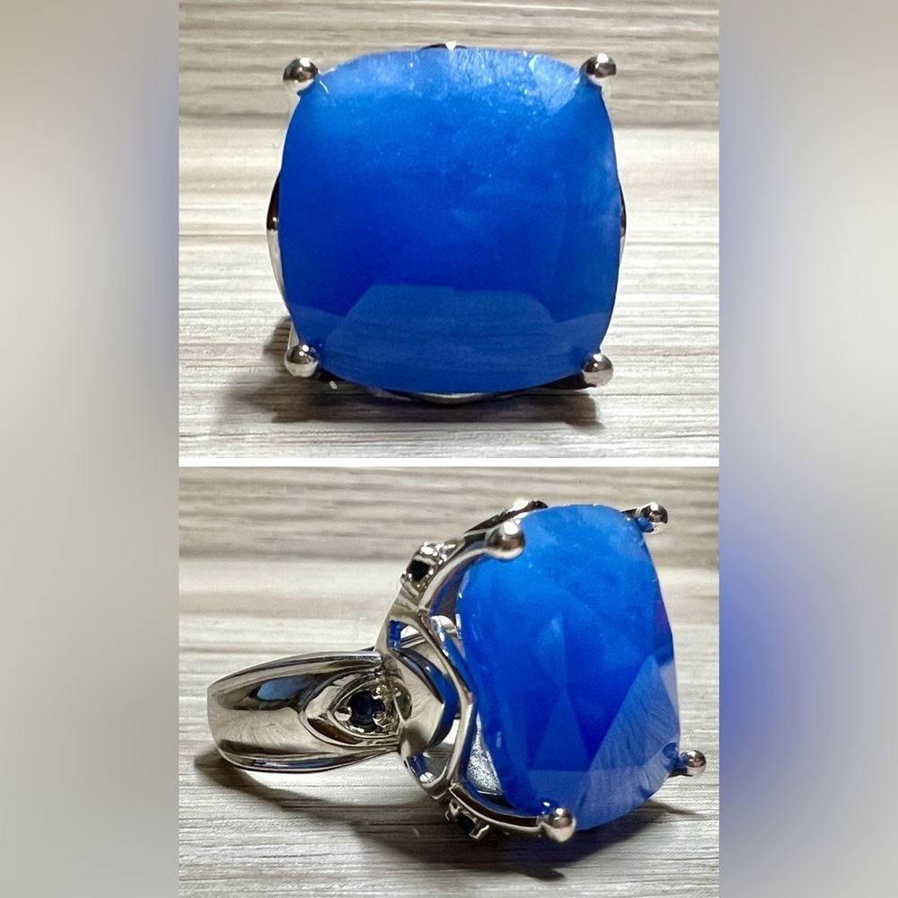 Vintage Designer Signed (SX) Sterling Silver Blue Jade & Sapphire Ring, Size 6